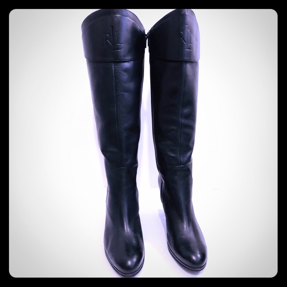 Ralph Lauren Shoes - Ralph Lauren Riding Boot Heeled Leather Monogram 8
